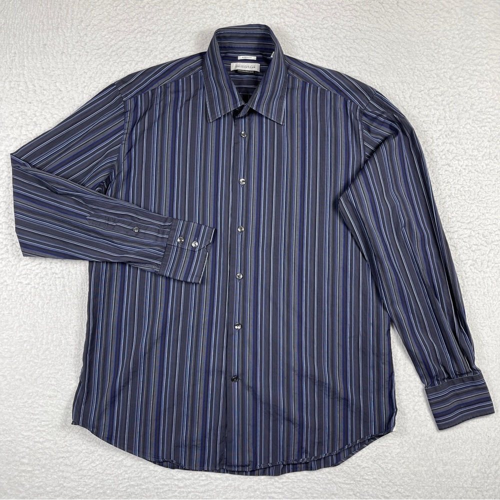 Versace Collection Shirt Mens 17.5/44 Blue Striped Business Fit Preppy Workwear